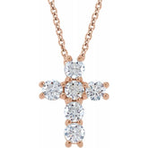 14K Rose 1 1/6 CTW Natural Diamond Cross 18" Necklace